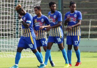 Bhawanipore FC players during their Hero I-League Qualifier 2020 match. (Photo courtesy: AIFF Media)