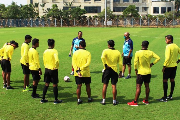 Referees keep moving forward together as new normal sets in for Indian football with the Hero I-League Qualifier 2020. (Photo courtesy: AIFF Media)