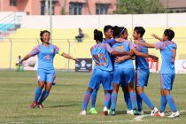 Indian Women's national team players celebrating a goal. (Photo courtesy: AIFF Media)