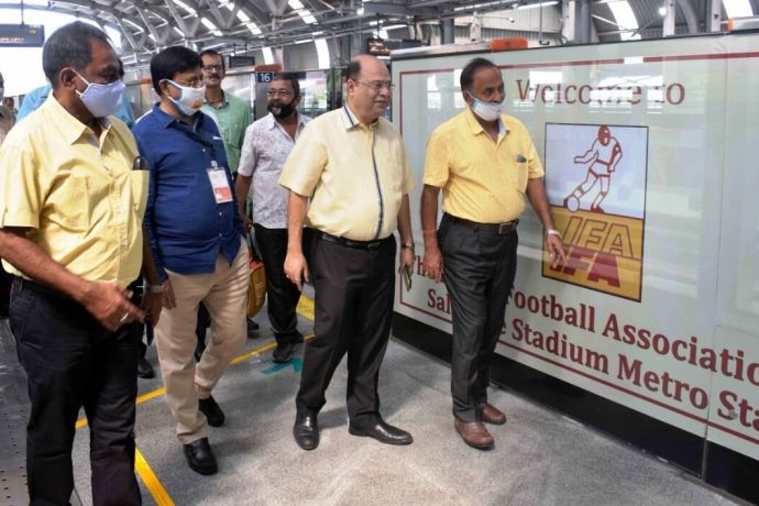 Subrata Dutta, Senior Vice-President, All India Football Federation during the inauguration of the "Indian Football Association (IFA) Salt Lake Stadium" metro station. (Photo courtesy: AIFF Media)