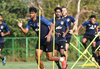 Bengaluru FC players in training at the Dempo SC training facilities in Carambolim, Goa. (Photo courtesy: AIFF Media)