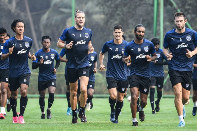 Bengaluru FC players in training on the first day of pre-season in Goa. (Photo courtesy: Bengaluru FC)