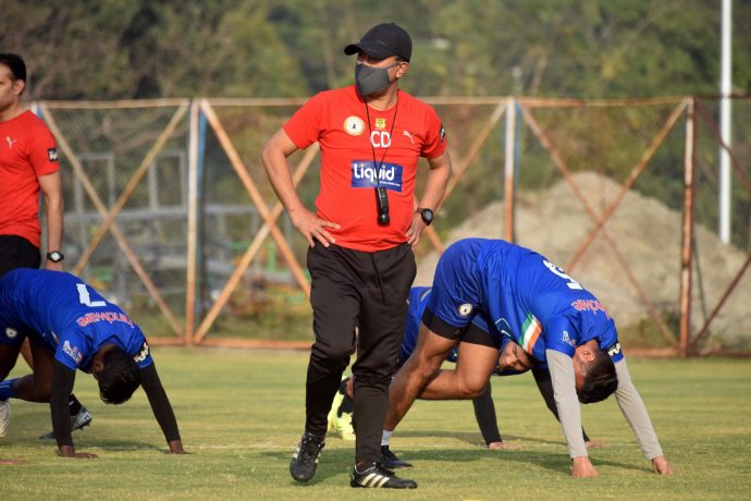 Sudeva Delhi FC head coach Chencho Dorji during a training session. (Photo courtesy: AIFF Media)