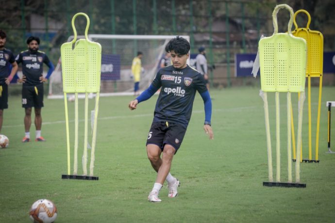 Chennaiyin FC midfielder and vice-captain Anirudh Thapa in training. (Photo courtesy: Chennaiyin FC)