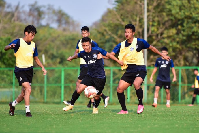 Bengaluru FC players in training at the Dempo SC training facilities in Carambolim, Goa. (Photo courtesy: Bengaluru FC)