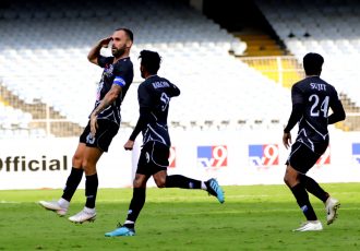 Mohammedan Sporting Club's Pedro Manzi celebrates a goal in the Hero I-League. (Photo courtesy: AIFF Media)