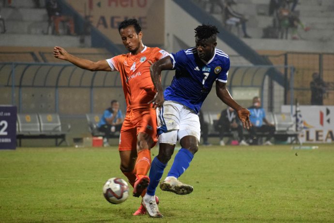 Hero I-League match action between Real Kaschmir FC and NEROCA FC. (Photo courtesy: AIFF Media)