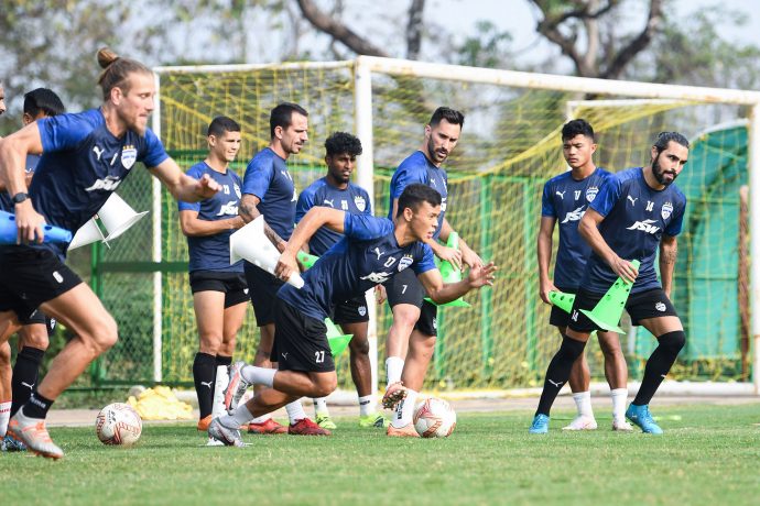 Bengaluru FC players in training at the Dempo SC training facilities in Carambolim, Goa. (Photo courtesy: Bengaluru FC)