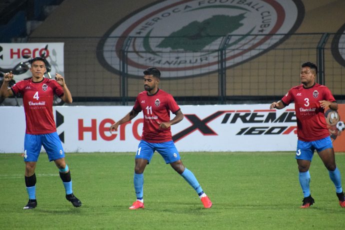 Churchill Brothers FC players during pre-match warm-up. (Photo courtesy: AIFF Media)