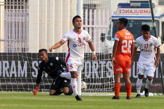 Aizawl FC's Lalliansanga Renthlei celebrates a goal in the Hero I-League. (Photo courtesy: AIFF Media)