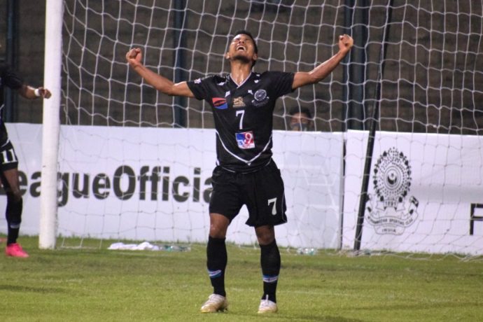 Mohammedan Sporting Club's Vanlalbiaa Chhangte celebrates a goal in the Hero I-League. (Photo courtesy: AIFF Media)