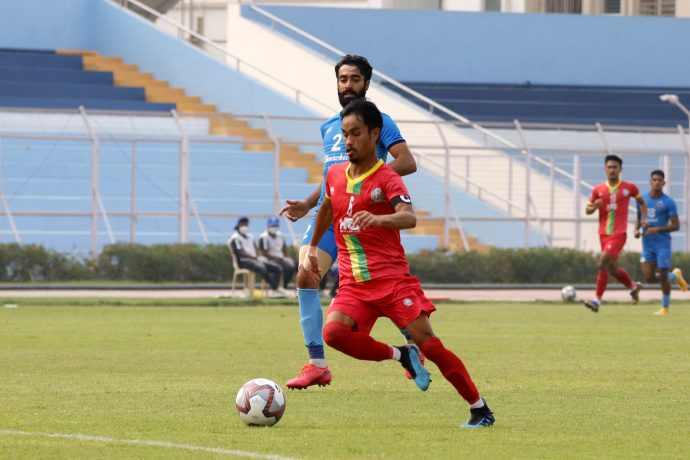Hero I-League match action between TRAU FC and Churchill Brothers FC. (Photo courtesy: AIFF Media)