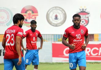 Churchill Brothers FC players during their pre-match warm-up. (Photo courtesy: AIFF Media)