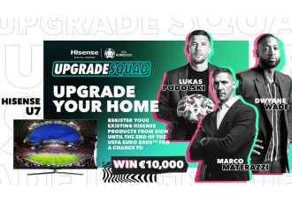 Dwyane Wade officially kicks off Hisense's #UpgradeYourHome campaign by calling out to European football legends including Marco Materazzi and Lukas Podolski to bring the Upgrade Season to Europe. (Image courtesy: Hisense)