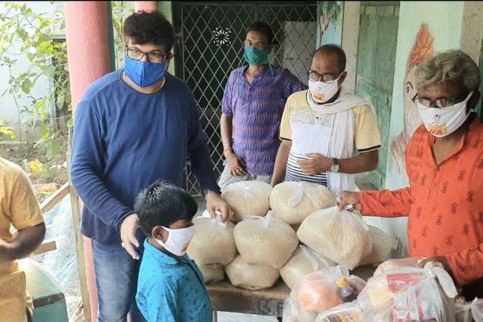 General Secretary Joydeep Mukherjee and the Indian Football Association (IFA) provide essential food rations to those affected by the Yaas Cyclone in the Sunderbans, West Bengal. (Photo courtesy: AIFF Media)