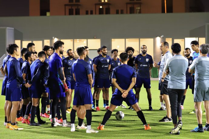 Head coach Igor Štimac and the Indian national team during a training session in Doha, Qatar. (Photo courtesy: AIFF Media)