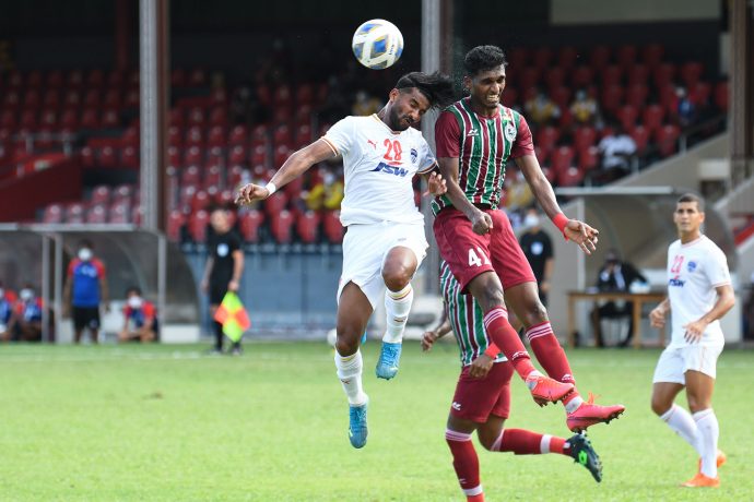 Match action between Bengaluru FC and ATK Mohun Bagan FC in the Group D opener of the 2021 AFC Cup at the National Stadium in Maldives. (Photo courtesy: Bengaluru FC)