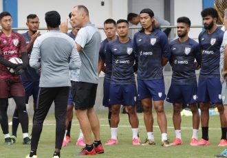 Indian national team head coach Igor Štimac and his squad during a training session. (Photo courtesy: AIFF Media)