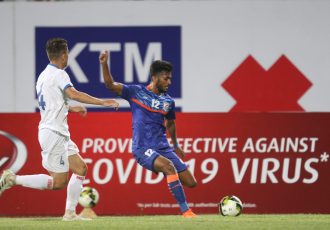 Indian national team striker Farukh Choudhary in action against Nepal in an international friendly match. (Photo courtesy: AIFF Media)