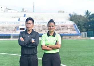 Hero I-League referee Ranjita Devi Tekcham and assistant referee Ri-iolang Dhar. (Photo courtesy: AIFF Media)