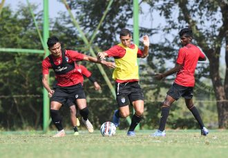 Bengaluru FC strikers Cleiton Silva and Edmund Lalrindika in training. (Photo courtesy: Bengaluru FC)