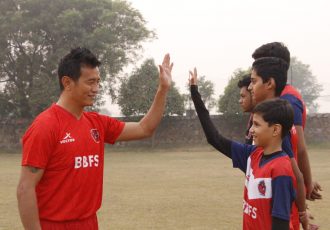 India legend Bhaichung Bhutia with cadets of the Bhaichung Bhutia Football Schools Residential Academy. (Photo courtesy: BBFS)
