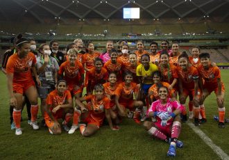 The Indian women's national team with Brazil legend Formiga. (Photo courtesy: AIFF Media)