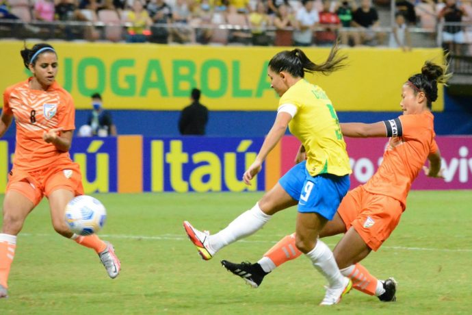 Torneio Internacional de Futebol Feminino match action between the women's national teams of Brazil and India at the Arena da Amazônia in Manaus, Brazil on November 25, 2021. (Photo courtesy: AIFF Media)