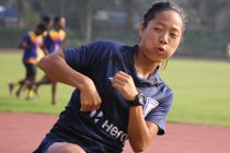 Indian women's national team winger Dangmei Grace in training. (Photo courtesy: AIFF Media)