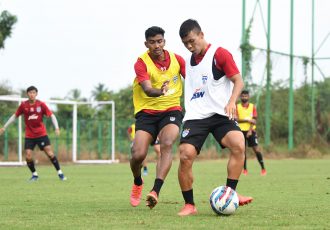 Bengaluru FC players Suresh Wangjam and Ashique Kuruniyan in training. (Photo courtesy: Bengaluru FC)