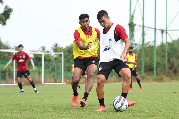 Bengaluru FC players Suresh Wangjam and Ashique Kuruniyan in training. (Photo courtesy: Bengaluru FC)