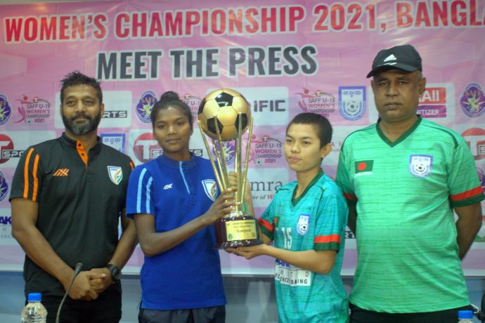SAFF U-19 Women's Championship pre-match press conference. (Photo courtesy: AIFF Media)