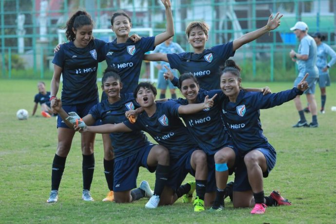Indian women's national team players at the sidelines of a training session. (Photo courtesy: AIFF Media)