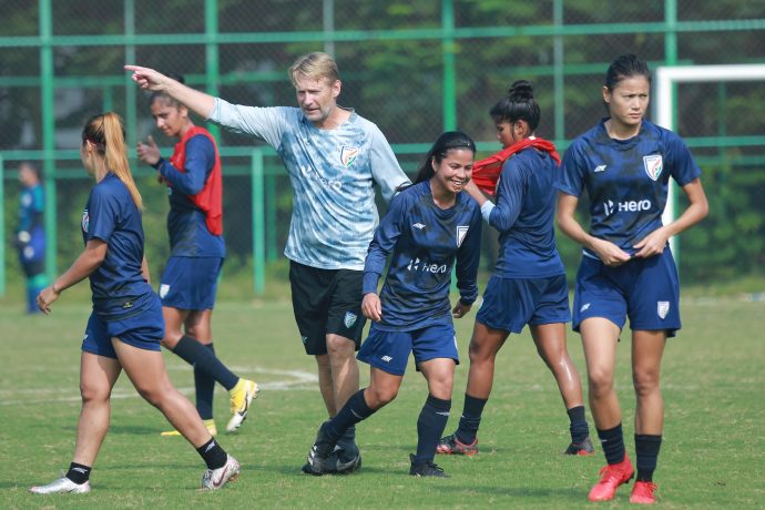 Indian Women's national team head coach Thomas-Dennerby in training. (Photo courtesy: AIFF Media)