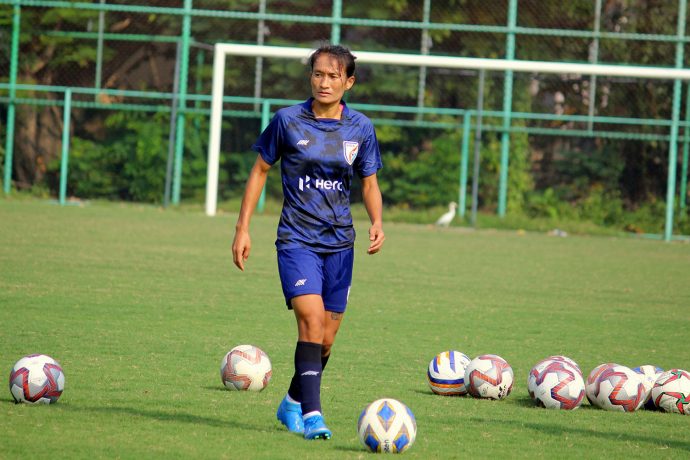 Yumnam Kamala Devi in Indian women's national team training. (Photo courtesy: AIFF Media)