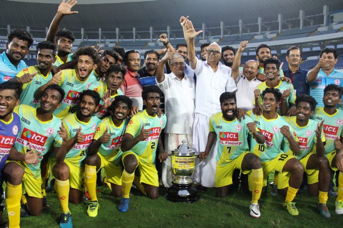 File picture of the Kerala State Team after their successful 72nd Santosh Trophy 2017/18 campaign. (Photo courtesy: AIFF Media)