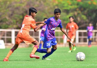 Bengaluru FC U-13 forward Atul Pulipra in action against RoundGlass Punjab FC, in the U13 JSW Youth Cup. (Photo courtesy: Bengaluru FC)