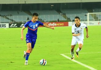 Indian national team midfielder Naorem Roshan Singh in action against Cambodia. (Photo courtesy: AIFF Media)