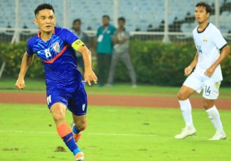 India national team captain Sunil Chhetri in action against Cambodia in the AFC Asian Cup Qualifiers 2023 on Wednesday, June 8, 2022. (Photo courtesy: AIFF Media)