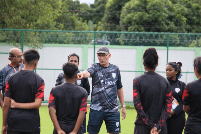 Head coach Thomas Dennerby and his India U-17 women's national team in training. (Photo courtesy: AIFF Media)