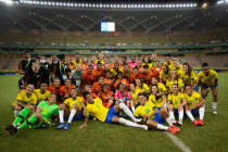 The Women's national teams of India and Brazil. (Photo courtesy: AIFF Media)